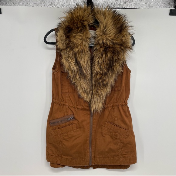 Anthropologie Jackets & Blazers - Hei Hei ANTHROPOLOGIE Womens Cargo VEST Faux FUR Removable Collar Size XS Brown